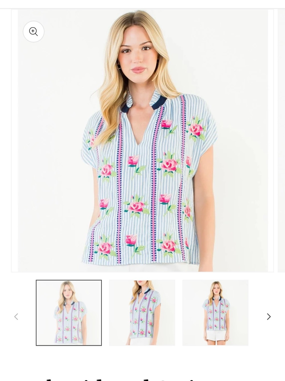 THML embroidered floral stripe top XS